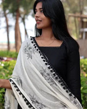 Soft Cotton Kota Doria Suit With Lining And Embroidered Dupatta