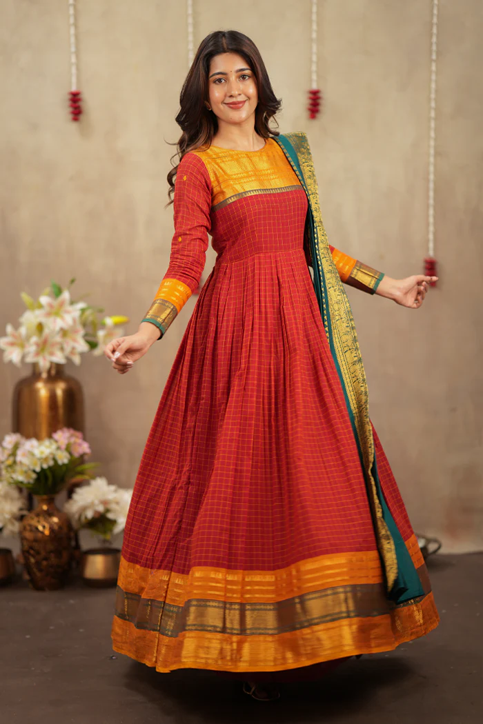 Mamta Red Color Hand Weaving Work Gown