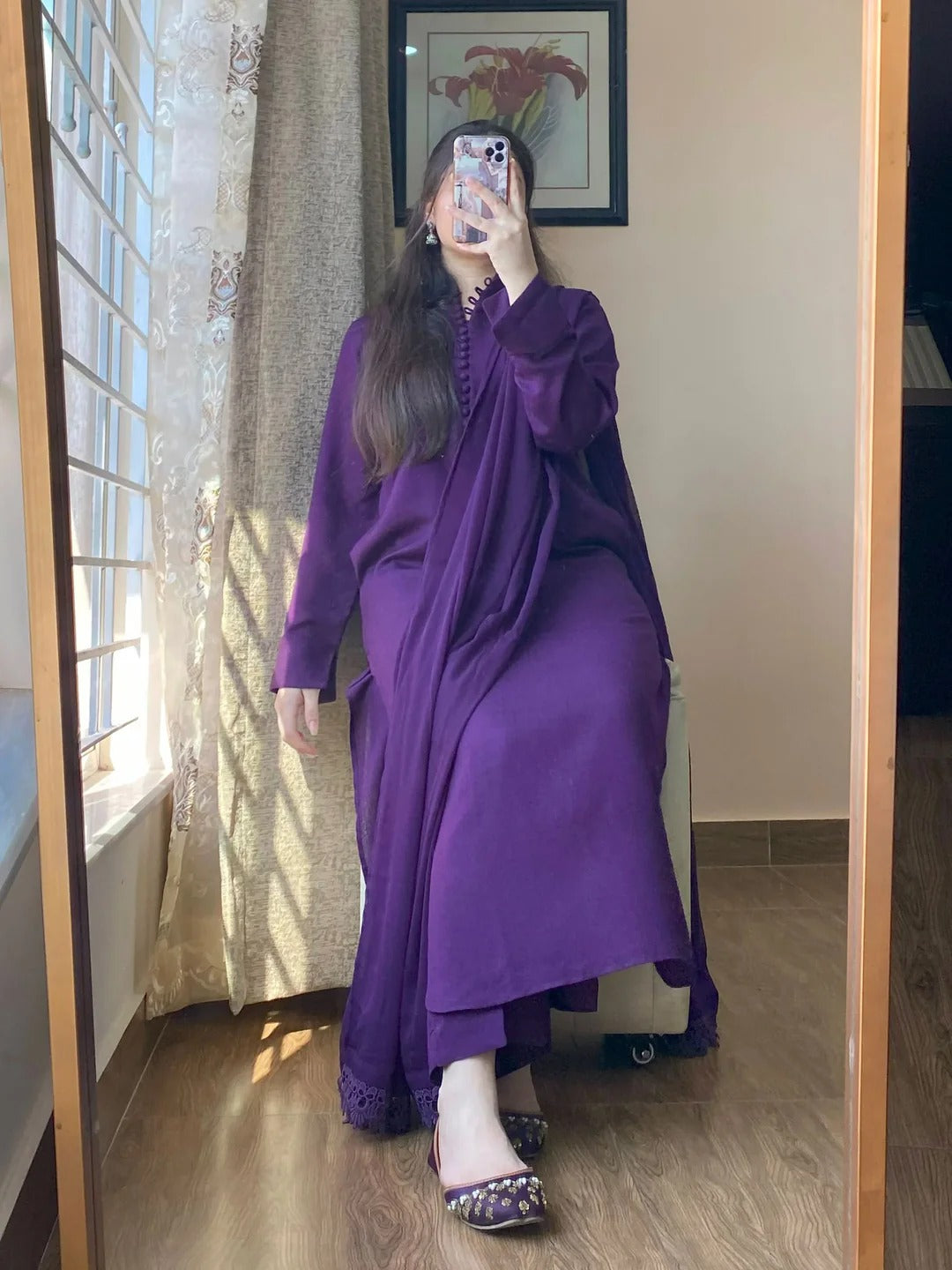 3 Piece – Silk Karandi Purple - Office Wear