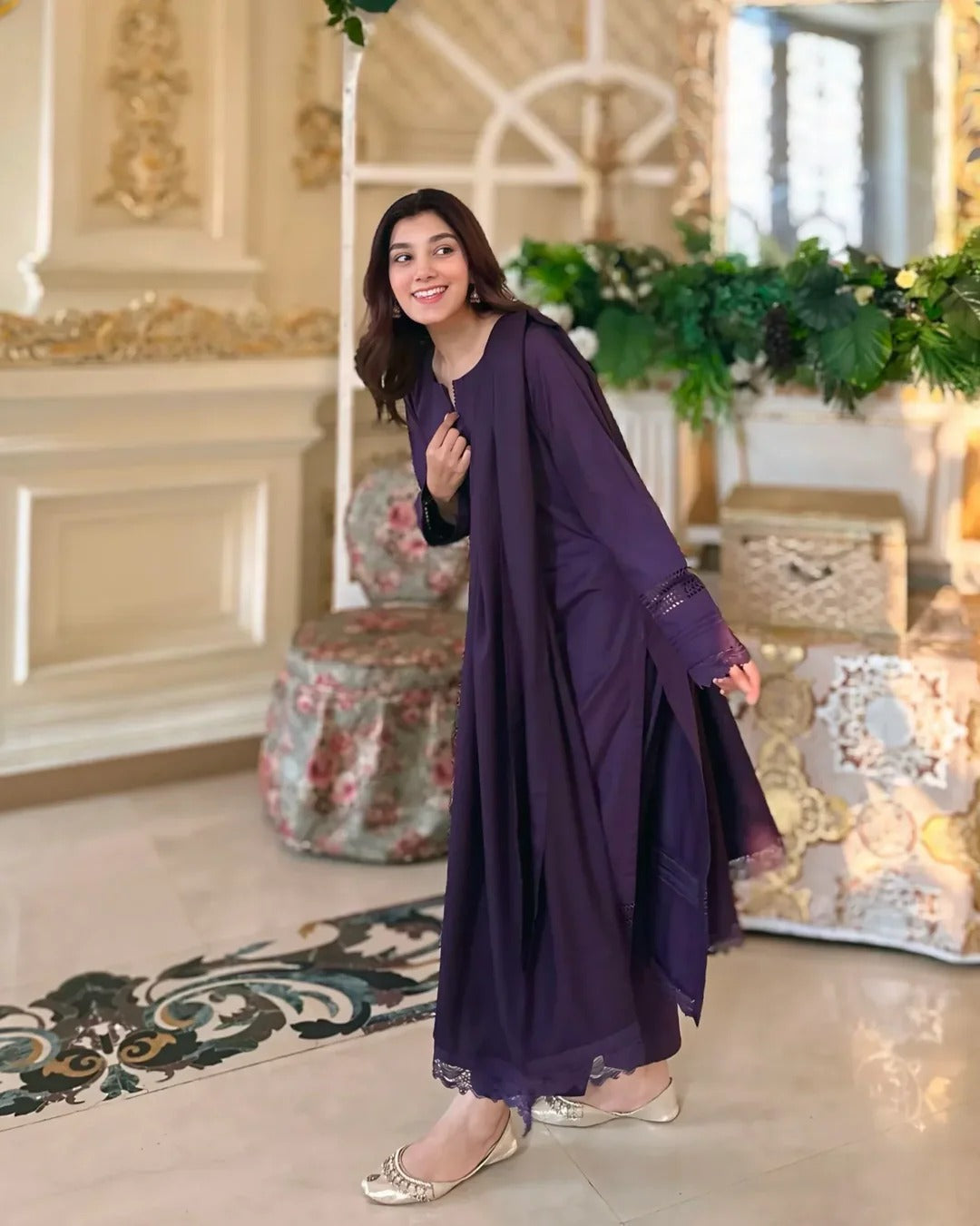 3 Piece - Slub Khaddar Purple – Women Elegant Cotton Ethnic Wear