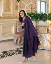 3 Piece - Slub Khaddar Purple – Women Elegant Cotton Ethnic Wear