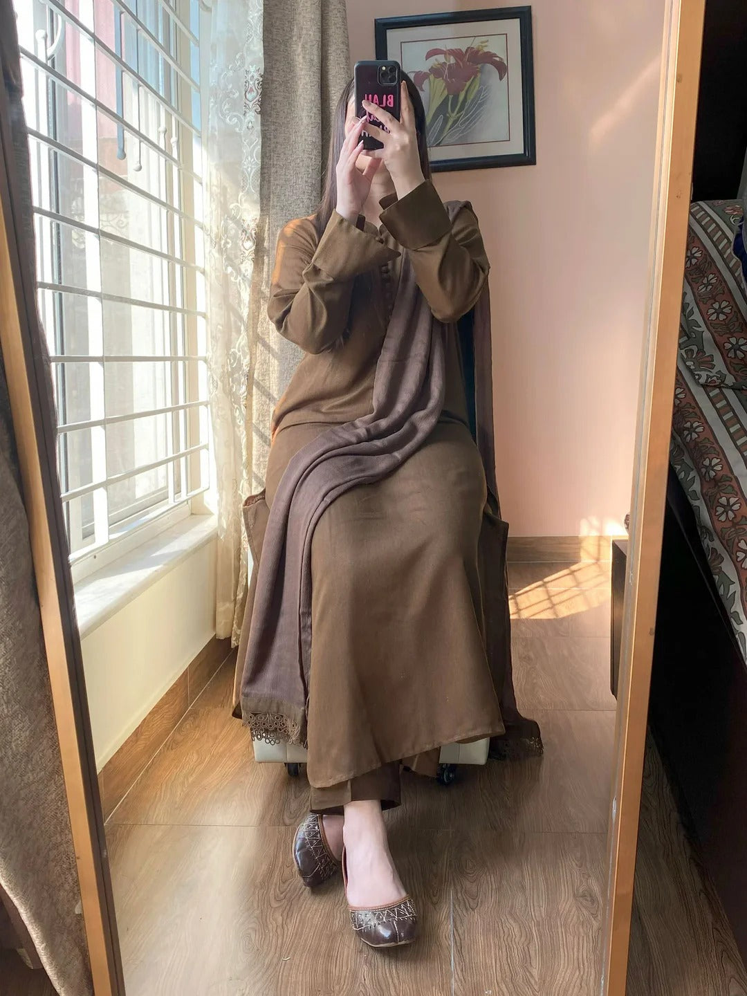 3 PIECE – SILK KARANDI DARK OLIVE – Hand Stitch