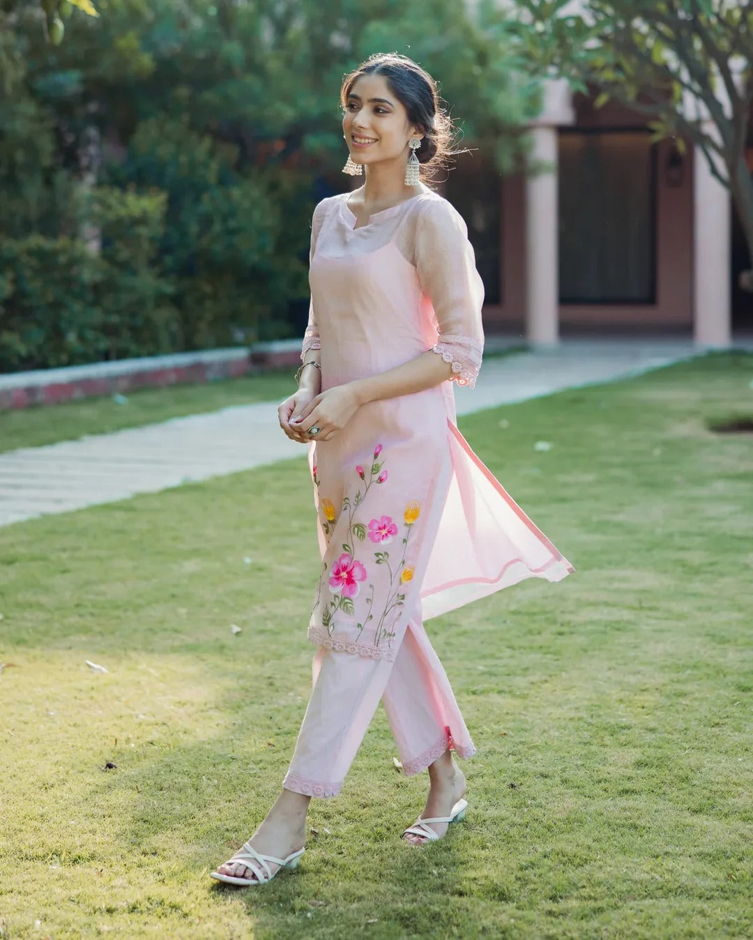 Shitij Pink Handpainted Doria GOWN