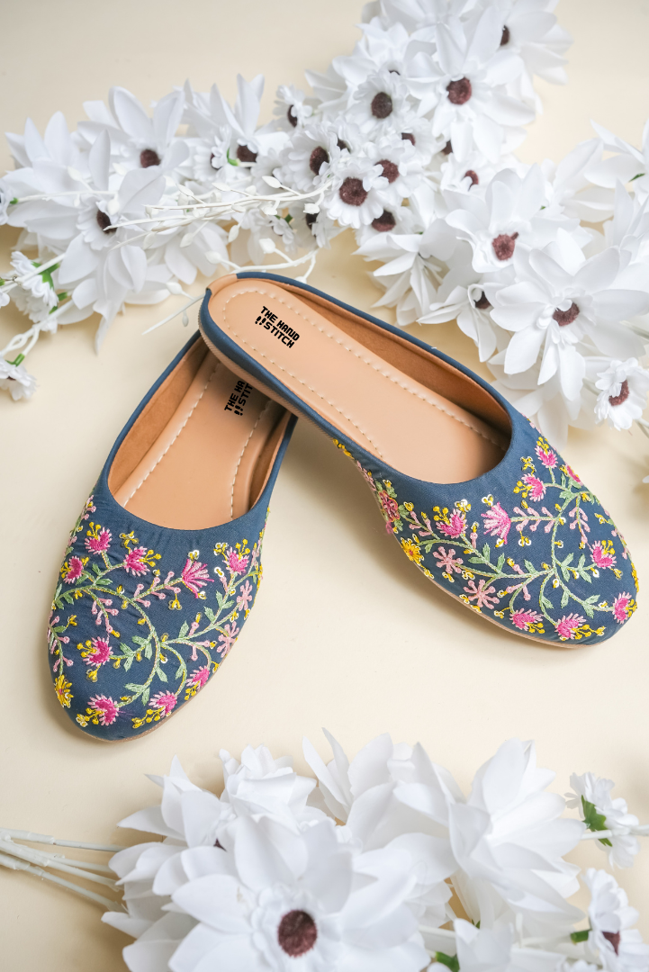 Blue Floral Embroidered Jutti for Women
