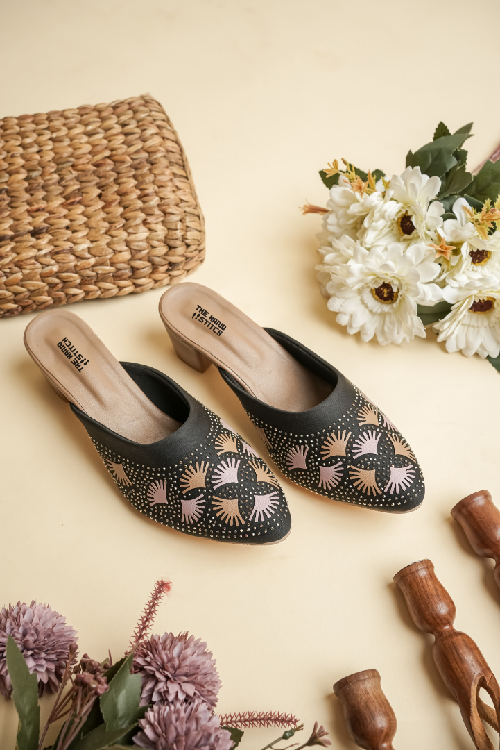 The Hand Stitch Women’s Black Round Siroski Work Heels