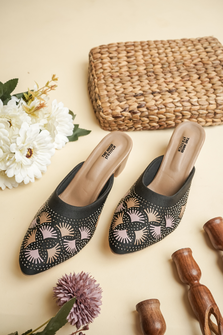Women’s Black Round Siroski Work Heels