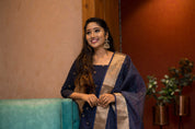 Navy Blue Designer Kurta Set for Women Festive Ethnic Wear with Zari Dupatta