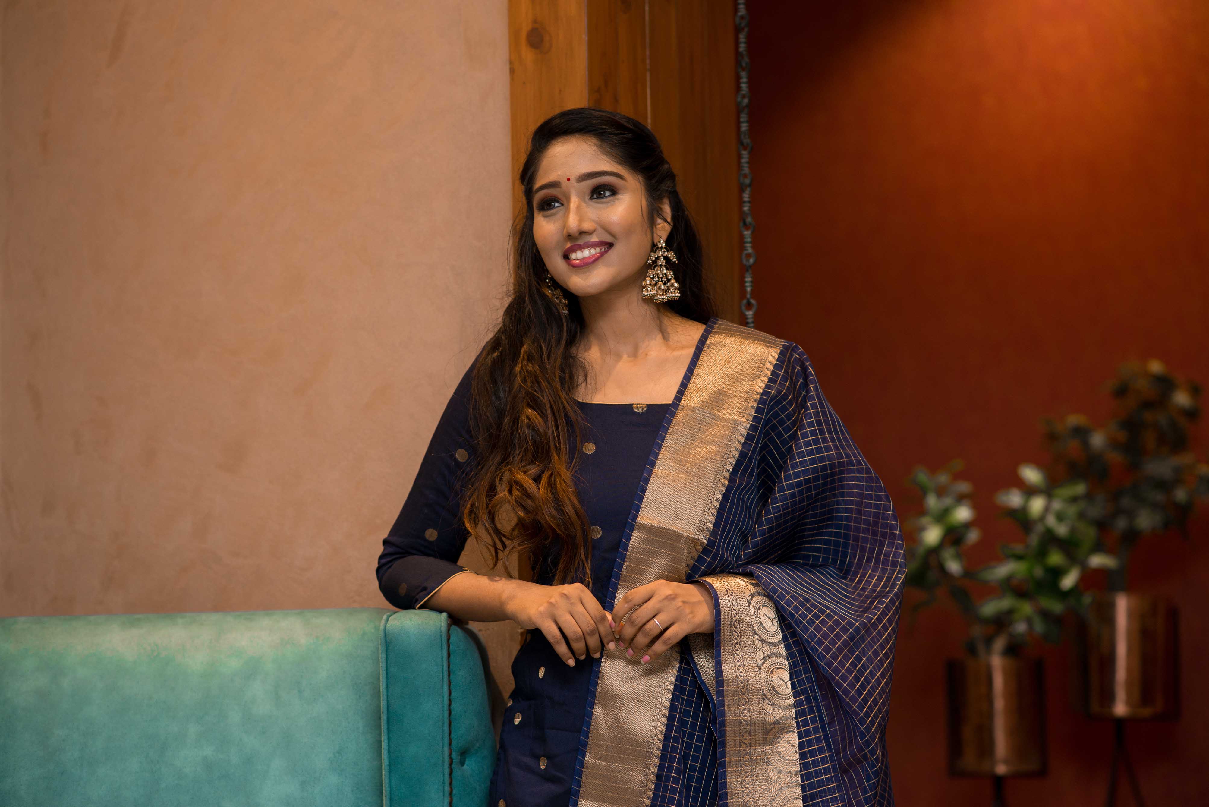 Navy Blue Designer Kurta Set for Women Festive Ethnic Wear with Zari Dupatta