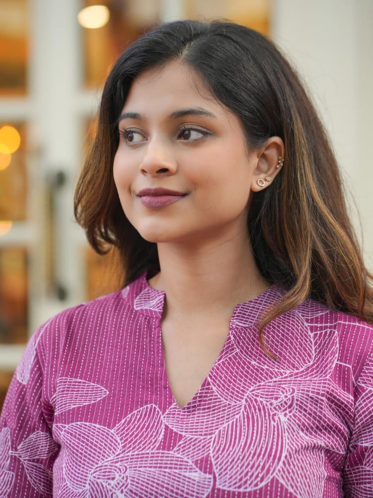 Lavender Bloom Printed Kurta Set for Women Elegant Floral Ethnic Wear