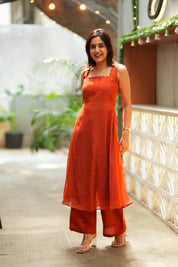 Rust Orange Co Ord Set for Women Elegant Sleeveless Ethnic Fusion Outfit