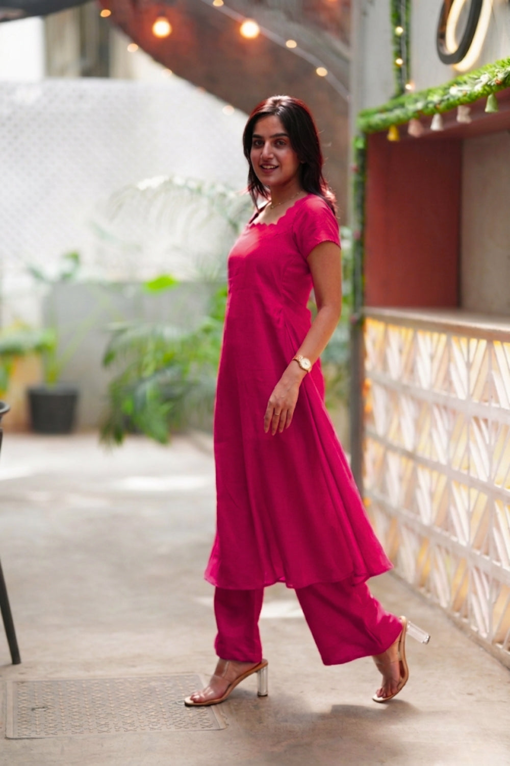 Pink Designer Co-Ord Set for Women Elegant Flared Ethnic Outfit