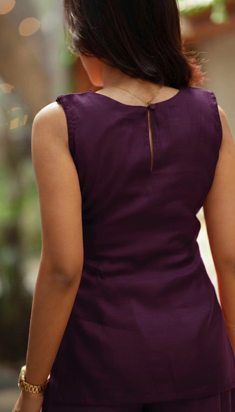 Plum Purple Co Ord Set for Women Elegant Minimal Ethnic Fusion Outfit