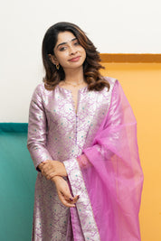 Lavender Jacquard Kurta Set for Women Festive Ethnic Suit with Organza Dupatta