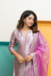 Lavender Jacquard Kurta Set for Women Festive Ethnic Suit with Organza Dupatta