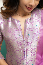 Lavender Jacquard Kurta Set for Women Festive Ethnic Suit with Organza Dupatta