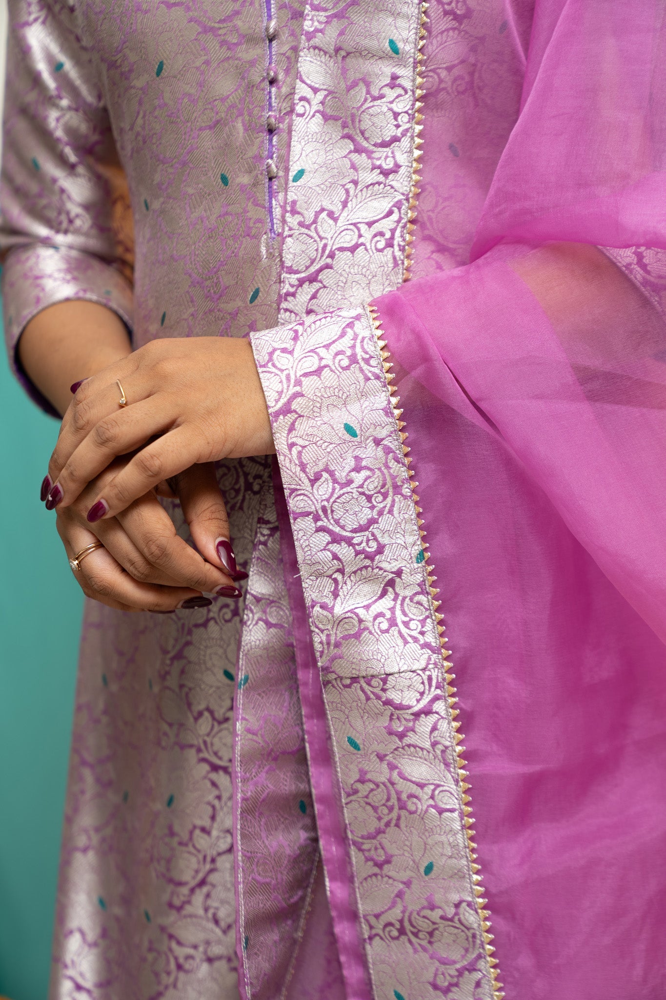 Lavender Jacquard Kurta Set for Women Festive Ethnic Suit with Organza Dupatta
