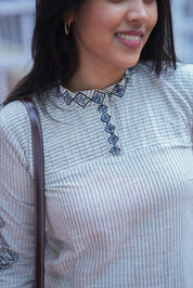 Grey Striped Cotton Kurta Pant Set for Women Elegant Minimal Ethnic Wear