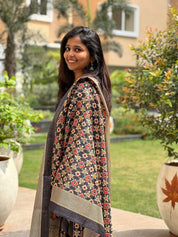 TheHandStitch Black Striped Kurti Set with Printed Dupatta | Elegant Ethnic Wear for Women