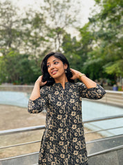 Black Floral Printed Kurta Pant Set for Women Elegant Ethnic Co-ord Suit