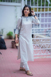 Grey Striped Cotton Kurta Pant Set for Women Elegant Minimal Ethnic Wear