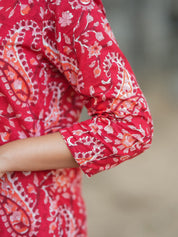 Red Paisley Printed Kurta Pant Dupatta Set for Women Elegant Ethnic Cotton Suit