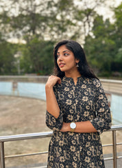 Black Floral Printed Kurta Pant Set for Women Elegant Ethnic Co-ord Suit