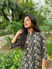 Black Floral Printed Kurta Pant Set for Women Elegant Ethnic Co-ord Suit