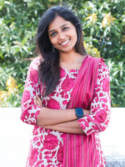 TheHandStitch Pink Floral Printed Kurti Set with Dupatta Stylish Cotton Ethnic Wear for Women