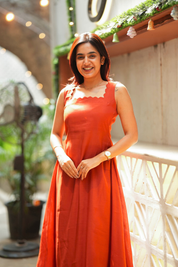 Rust Orange Co Ord Set for Women Elegant Sleeveless Ethnic Fusion Outfit