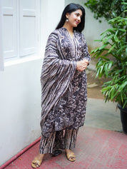 Black Tie Dye Floral Kurta Pant Dupatta Set for Women Elegant Ethnic Co-ord Suit