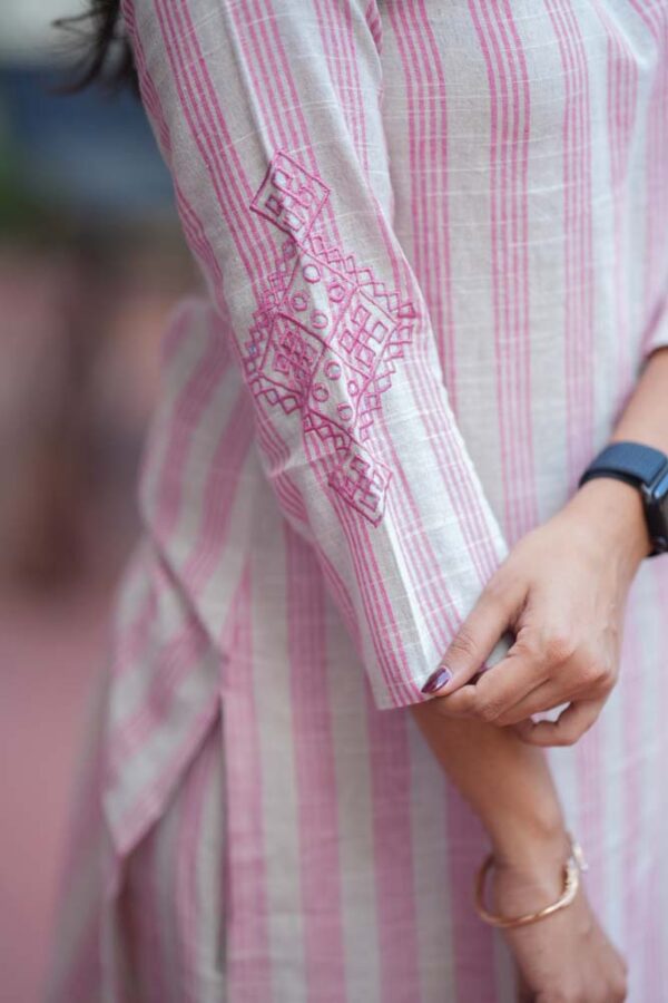Pink Striped Cotton Kurta Pant Set for Women Minimal Everyday Ethnic Wear