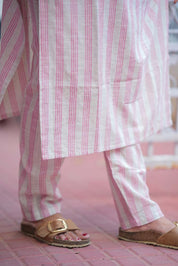 Pink Striped Cotton Kurta Pant Set for Women Minimal Everyday Ethnic Wear