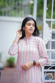 Pink Striped Cotton Kurta Pant Set for Women Minimal Everyday Ethnic Wear