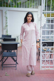 Pink Striped Cotton Kurta Pant Set for Women Minimal Everyday Ethnic Wear