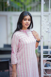 Pink Striped Cotton Kurta Pant Set for Women Minimal Everyday Ethnic Wear
