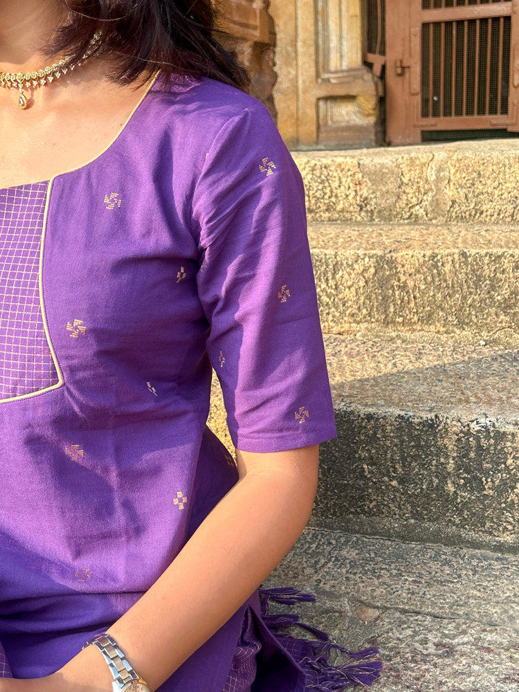 Royal Purple Kurta Set with Woven Dupatta for Women Elegant Festive Ethnic Wear