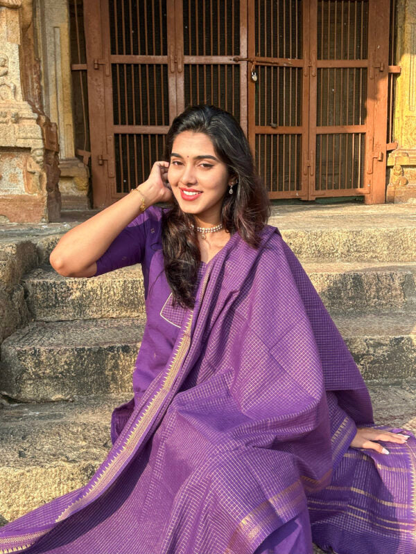 Royal Purple Kurta Set with Woven Dupatta for Women Elegant Festive Ethnic Wear