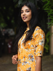 Mustard Yellow Floral Printed Kurta Pant Set for Women Trendy Cotton Ethnic Wear
