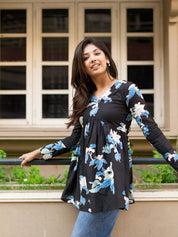 Midnight Floral Peplum Top for Women Stylish Casual Fashion