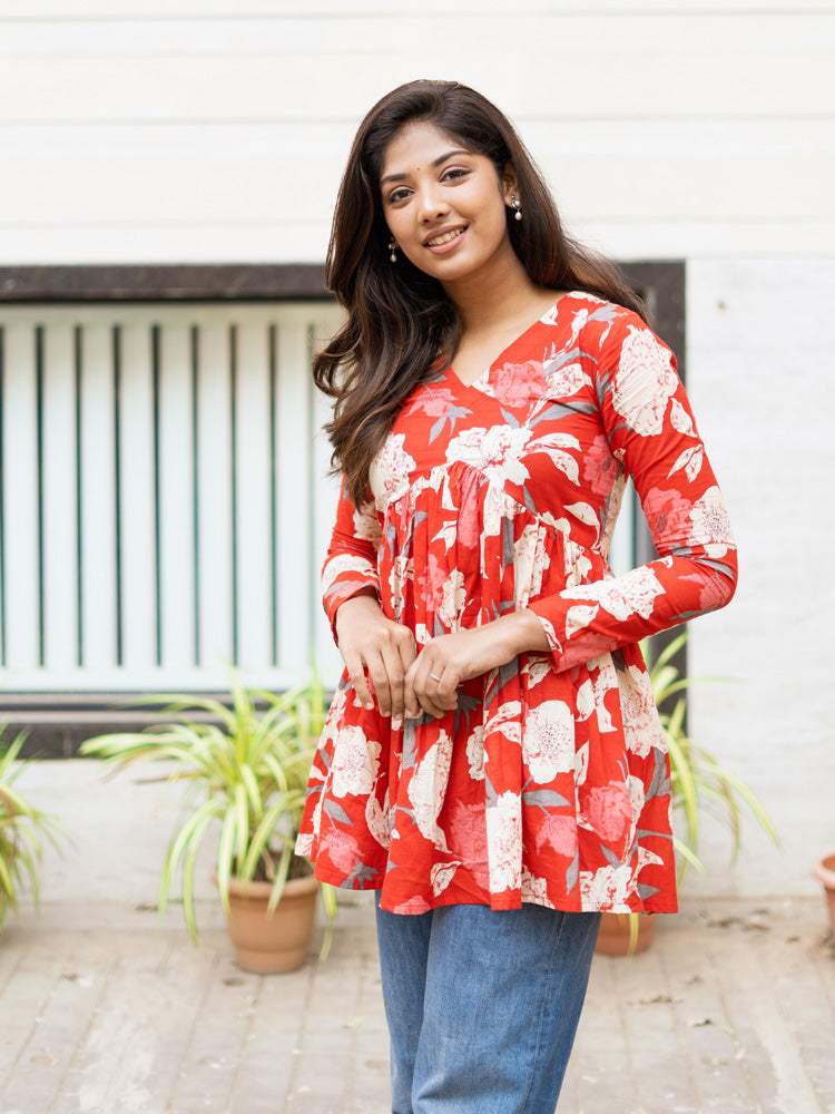 Ruby Floral Peplum Top for Women Stylish Casual Ethnic Wear