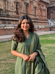 Olive Green Kurta Set with Woven Dupatta for Women Elegant Traditional Ethnic Wear