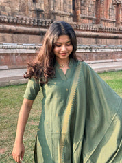 Olive Green Kurta Set with Woven Dupatta for Women Elegant Traditional Ethnic Wear