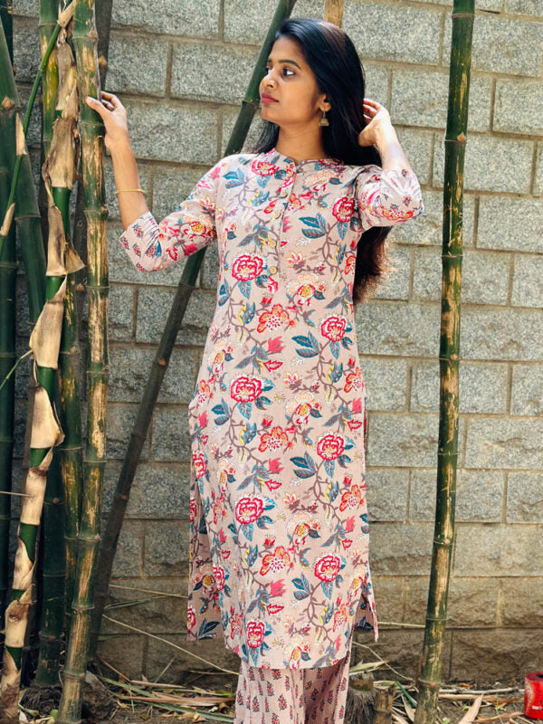 TheHandStitch Floral Printed Cotton Kurti Set for Women Elegant Daily Wear Ethnic Outfit
