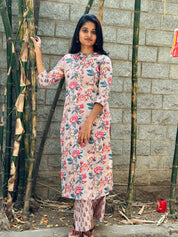 TheHandStitch Floral Printed Cotton Kurti Set for Women Elegant Daily Wear Ethnic Outfit