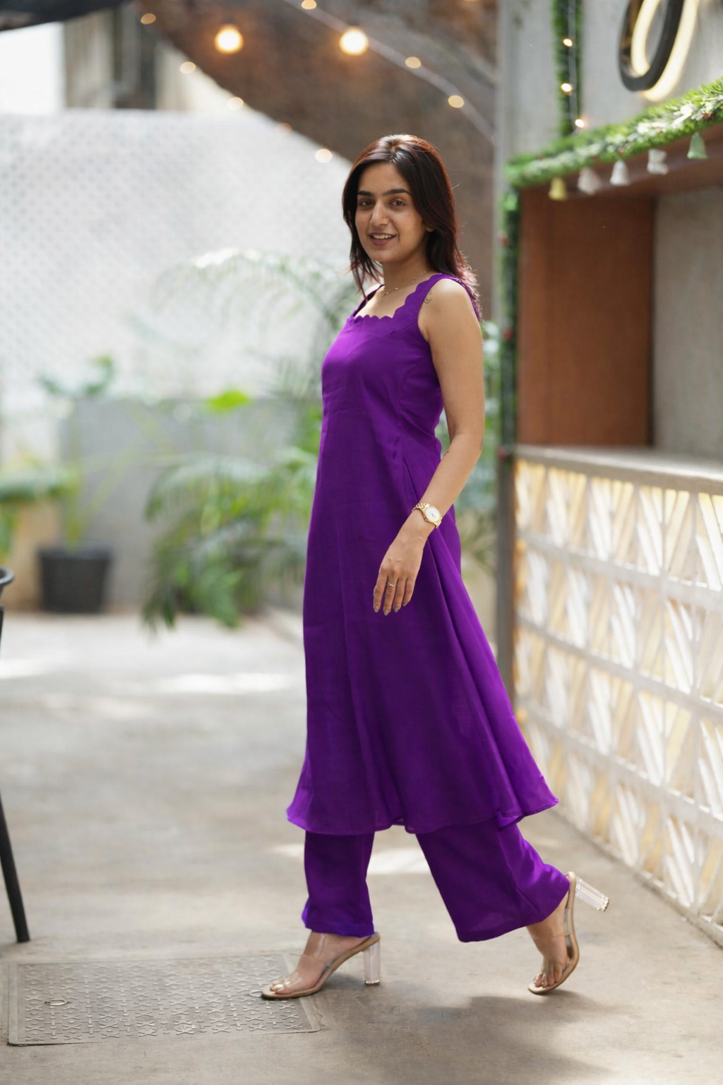 Purple Sleeveless Kurta Set for Women Elegant Solid Ethnic Co Ord Set