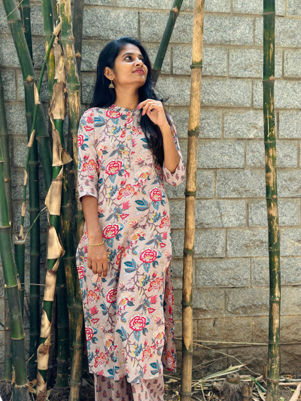 TheHandStitch Floral Printed Cotton Kurti Set for Women Elegant Daily Wear Ethnic Outfit