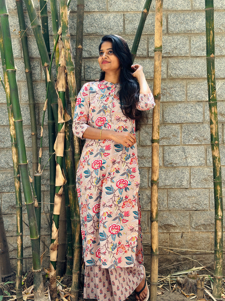 TheHandStitch Floral Printed Cotton Kurti Set for Women Elegant Daily Wear Ethnic Outfit