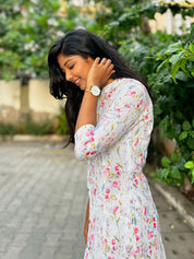 White Floral Printed Kurta Pant Set for Women | Elegant Cotton Ethnic Wear
