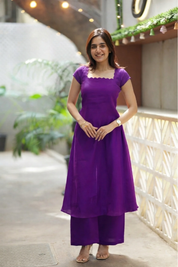 Purple Sleeveless Kurta Set for Women Elegant Solid Ethnic Co Ord Set