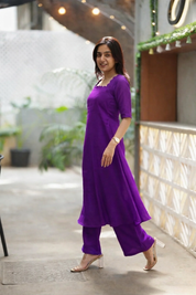 Purple Sleeveless Kurta Set for Women Elegant Solid Ethnic Co Ord Set